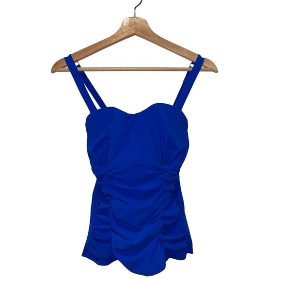 NWT Profile Royal Blue Ruched Tankini Top With Double Straps Size 34D Mrsp $98 - Picture 1 of 10